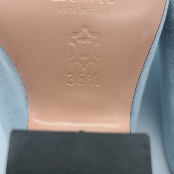 $195 Lewit Heels Sandals Blue Suede Made In Italy EU sz 36,5 US sz 6 - Picture 8 of 9